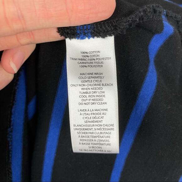 BeachLunchLounge | Black & Blue Stripe Tulle Ruffle Cuff Shift Sweater Dress - Picture 7 of 7